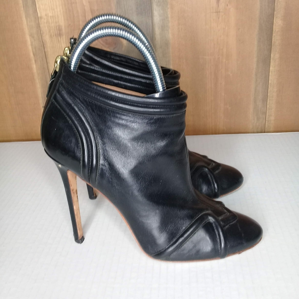 Laurence Dacade Black Italian Leather Ankle Moto Stilletto Zip Bootie RARE 6